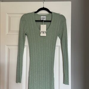 Zara Long Sleeve Green Knit Dress